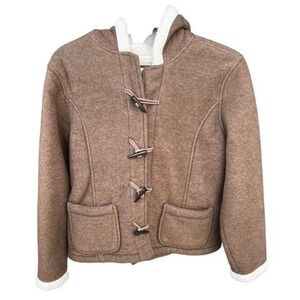 Hooded fleece lined jacket hoodie toggle closure Y2K tan chore barn sz L